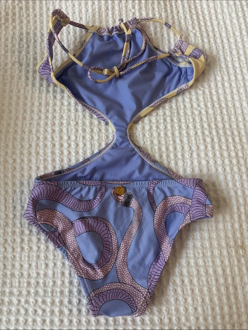 Kids Mola Mola  One-Piece cutout swim in Lavender and Yellow with Snake Print